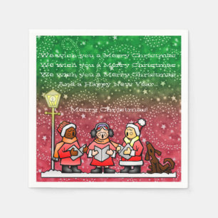 Serviette En Papier Carols de Noël Naples Red et Green Party