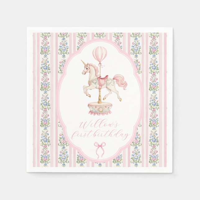 Serviette En Papier Carousel Pink First Birthday (Devant)