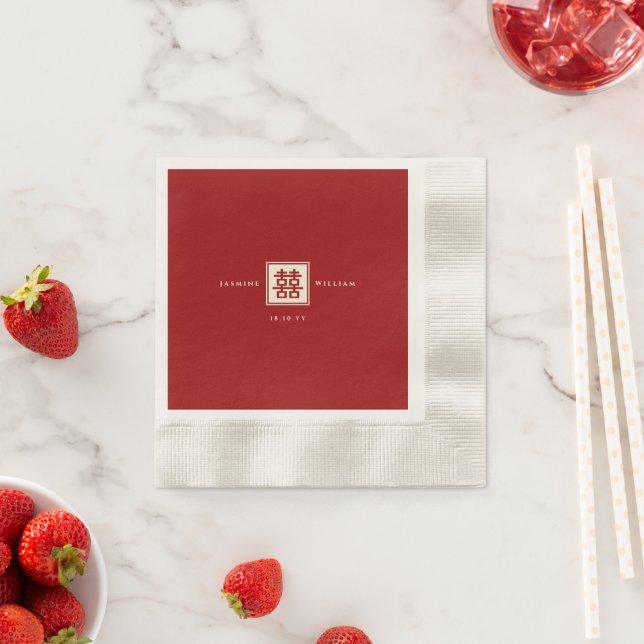 Serviette En Papier Carré classique double bonheur Mariage chinois (En situation)