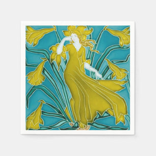 Serviette En Papier Carreau Art nouveau jaune jonquille Walter Crane