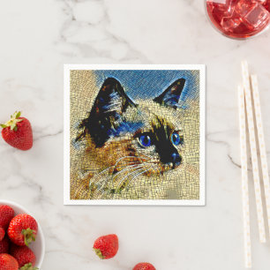 Serviette En Papier Carreaux de mosaïque de chats siamois bleu