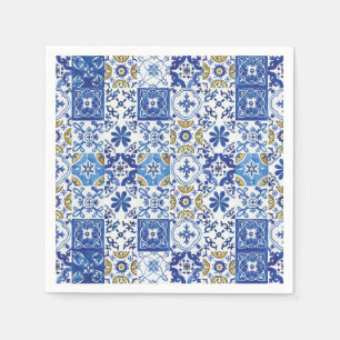 Serviette En Papier Carreaux de mosaïque méditerranéenne Blue Annivers
