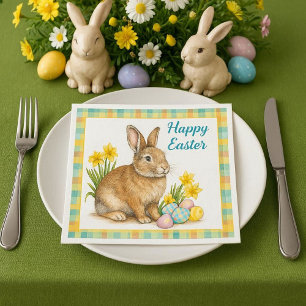 Serviette En Papier Carreaux de printemps avec lapin de Pâques