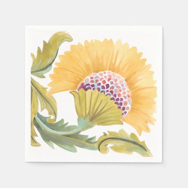 Serviette En Papier Carreaux floraux de l'abbaye - Jaune (Devant)