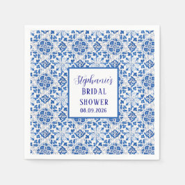 Serviette En Papier Carreaux Portugais Bleu Méditerranéen Enterrement