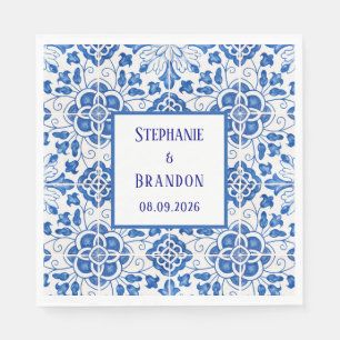 Serviette En Papier Carreaux portugais Mariage méditerranéen bleu