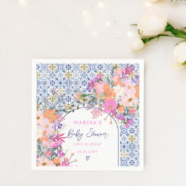 Serviette En Papier Carrelage bleu aquarelle fleur sauvage baby shower