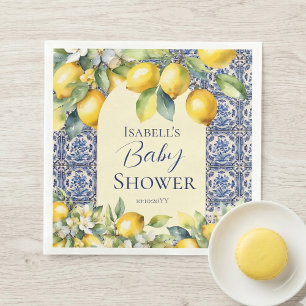 Serviette En Papier Carrelage bleu italien en aquarelle Baby Shower th