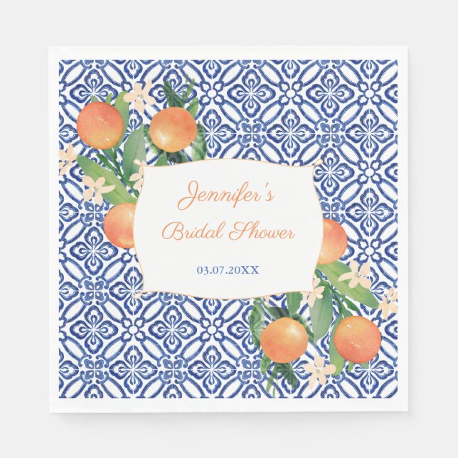 Serviette En Papier Carrelage bleu italien Fête des mariées Oranges do (Devant)