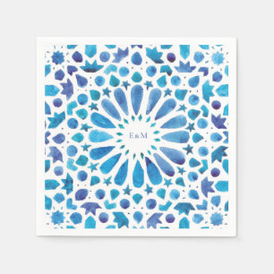 Serviette En Papier Carrelage bleu marocain Initiales Logo Mariage