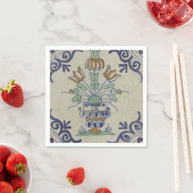Serviette En Papier Carrelage Delft Antique Pot de Fleur Céramique (En situation)