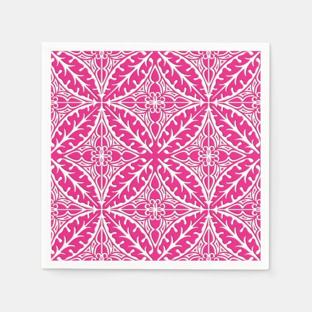 Serviette En Papier Carrelage marocain - rose fuchsia et blanc (Devant)
