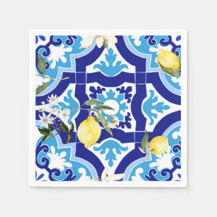 Serviette En Papier Carrelage méditerranéen, carrelage bleu, citron,