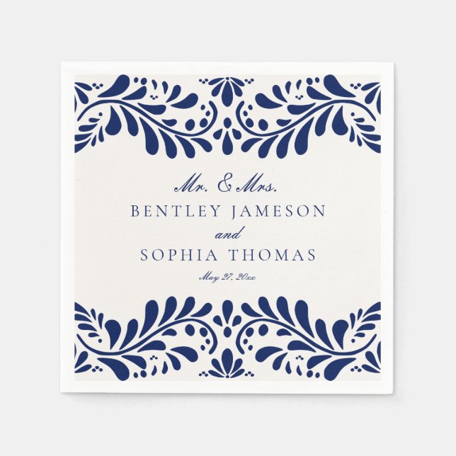 Serviette En Papier Carrelage Talavera bleu style espagnol Mariage Fie (Devant)