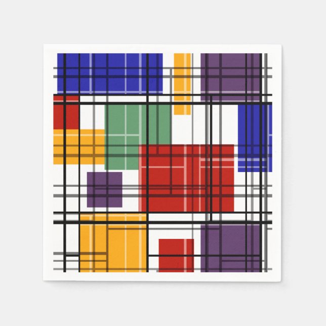 Serviette En Papier Carrés géométriques sans à damiers plaid (Devant)