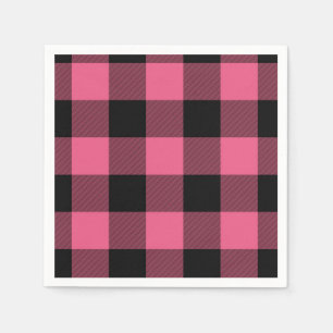 Serviette En Papier Carrés Vichy Rose et Noir Buffalo Plaid