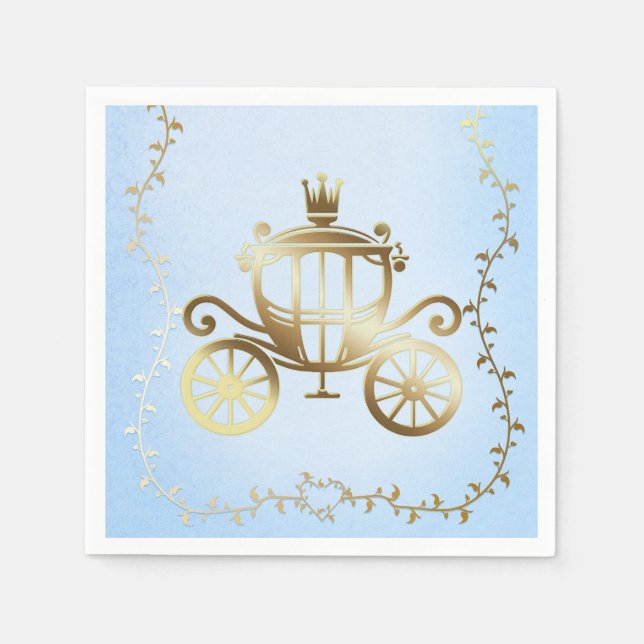 Serviette En Papier Carrosse doré élégant Histoire bleue Royale (Devant)