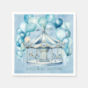 Serviette En Papier Carrousel Bleu avec Ballons Arc Baby shower garçon