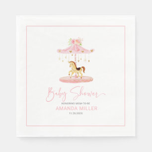 Serviette En Papier Carrousel de poney aux fleurs roses mignonnes