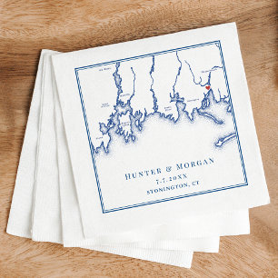 Serviette En Papier Carte CT de Stonington Élégant Mariage bleu marine