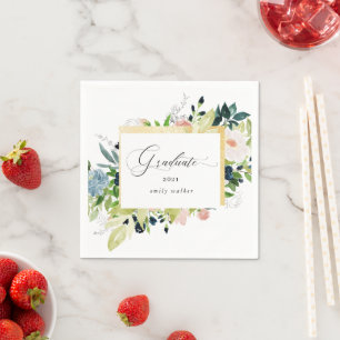 Serviette En Papier Carte de graduation florale Bleu de minuit