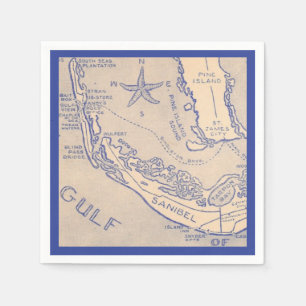 Serviette En Papier Carte de l'île de Sanibel Floride Napkin