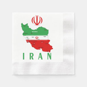 Serviette En Papier Carte de l'Iran avec drapeau et emblème