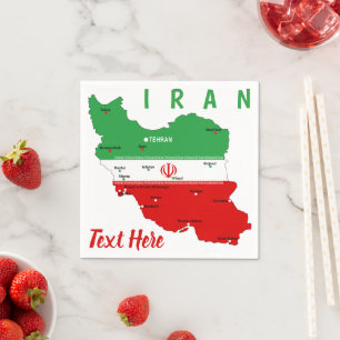 Serviette En Papier Carte de l'Iran avec drapeau et emblème