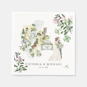 Serviette En Papier Carte de mariage botanique au trèfle élégant