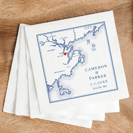 Serviette En Papier Carte de Salem MA Élégant Mariage bleu marine