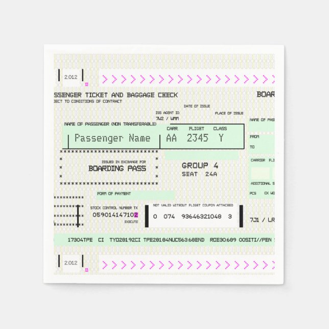 Serviette En Papier Carte d'embarquement sur billets d'avion personnal (Devant)