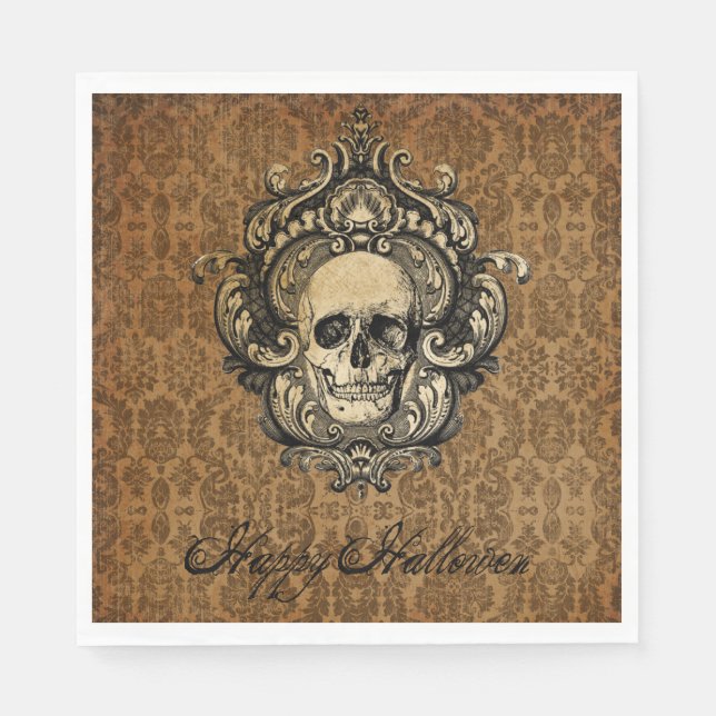 Serviette En Papier Carte d'Halloween victorienne gothique crâne Damas (Devant)