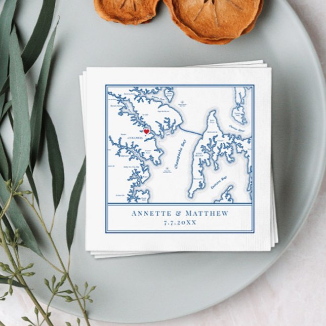 Serviette En Papier Carte du Maryland d'Annapolis Mariage élégant (Créateur téléchargé)