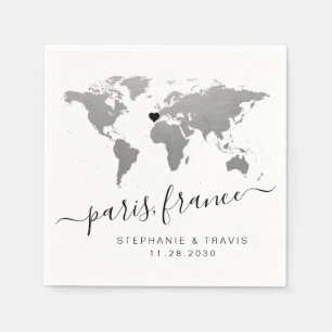 Serviette En Papier Carte du Monde Argent Voyage Fête à thème