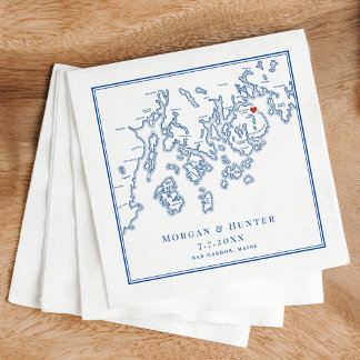 Serviette En Papier Carte du port du Maine Marine Mariage élégant