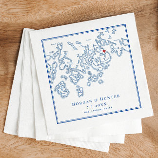 Serviette En Papier Carte du port du Maine Marine Mariage élégant