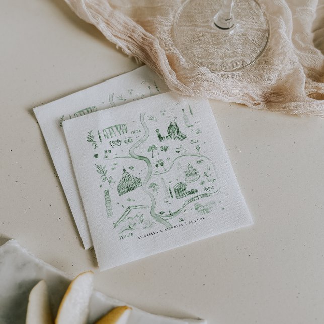 Serviette En Papier Carte esquissée illustrée de l'Italie | MARIAGE (Créateur téléchargé)