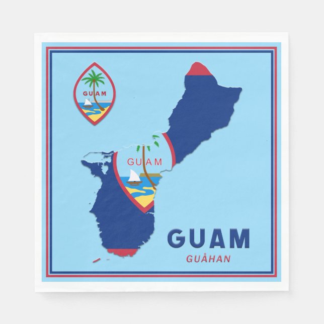 Serviette En Papier Carte et sceau du drapeau de Guam (Devant)
