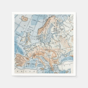 Serviette En Papier Carte physique de l'Europe (1916)