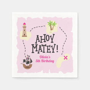 Serviette En Papier Carte Pirate Anniversaire rose