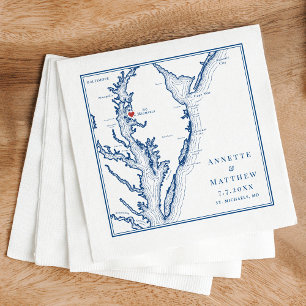 Serviette En Papier Carte St. Michaels MD Élégant Mariage bleu marine