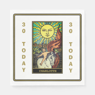 Serviette En Papier Carte Sun Tarot Anniversaire Nom blanc