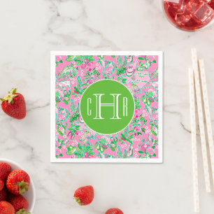 Serviette En Papier Carte Texas Pink & Green Preppy Motif Monogramme