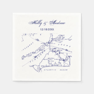Serviette En Papier Carte vintage de Martha's Vineyard #1 Bleu marine