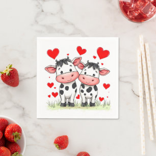 Serviette En Papier Cartoon Cow Couple Love