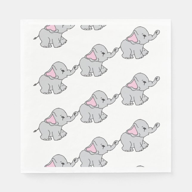 Serviette En Papier Cartoon Motif éléphant à main rose tiré (Devant)