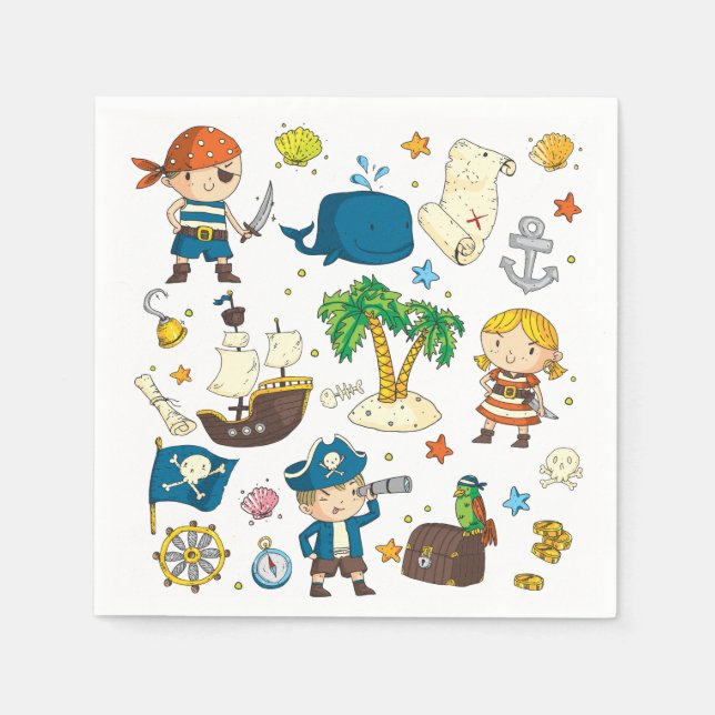 Serviette En Papier Cartoon Pirates Island Navire Anniversaire de enfa (Devant)