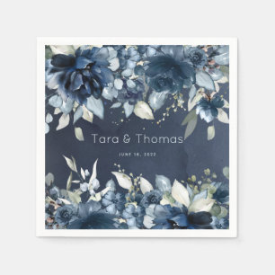 Serviette En Papier Cascady Peonies Mariage Marine Cocktail Napkins