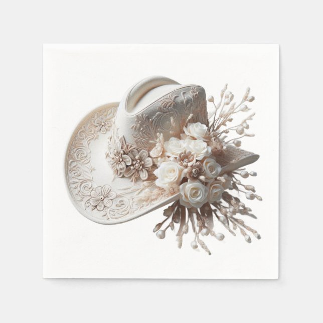 Serviette En Papier Casquette blanc Cowgirl avec fleurs (Devant)