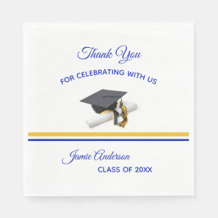 Serviette En Papier Casquette bleu et jaune & Tassel   Graduation Part